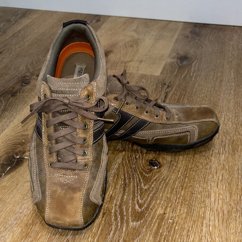 Skechers Brown Suede Lace-Up Sneakers with Black Stripes